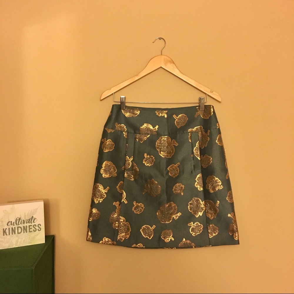 Ann Taylor skirt, formal, metallic gold, dark teal